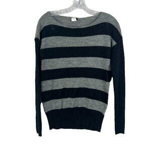 J Crew Sweater Women's Medium Black & Gray Striped Alpaca Wool Blend